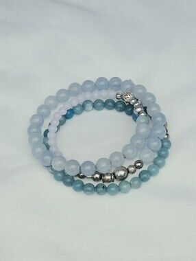 Aquamarine Memory Wire Wrap Bracelet Genuine Gemstone Beads